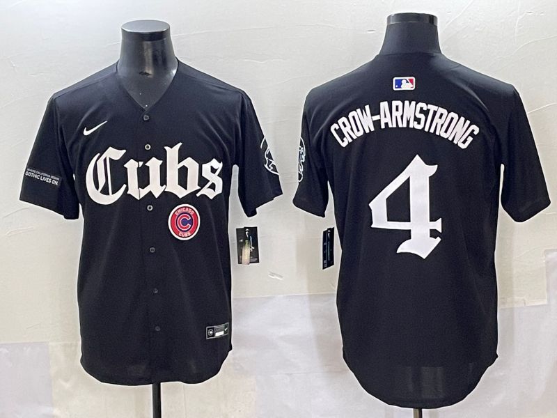 Men 2025 Chicago Cubs #4 Crow-Armstrong Black Five generations Joint Name Nike MLB Jersey style 19